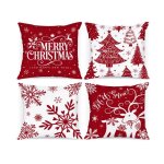 Lot de 4 blanc et rouge housse de coussin noel 45x45 cm taie doreiller hiver flocon neige parure de oreiller ...
