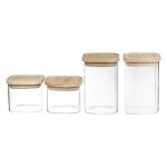 Lot de 4 bocaux de rangement en verre et bois couvercle herm�tique empilable atmosphera