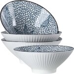 Lot de 4 bols � ramen japonais de 38 oz grands bols � pho bols � soupe en c�ramique bleue et blanche ...