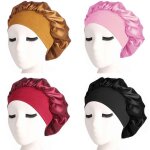 Lot de 4 bonnets de nuit en satin  large bande lastique pour dormir la nuit