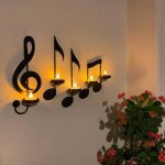 Lot de 4 bougeoirs en forme de notes de musique applique murale noire en ferdécoration pour bougies chauffe ... Lot de 4 bougeoirs en forme de notes de musique applique murale noire en ferdécoration pour bougies chauffe ...