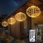 Lot de 4 boules lumineuses � suspendre de 30 cm avec minuteur - 8 modes - blanc chaud - d�coration de ...