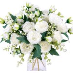 Bouquets de fleurs artificielles - okumggyj - lot de 4 - pivoines blanches - soie - durable et r�aliste ...