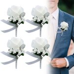 Lot de 4 boutons de mariage en rose blanche boutonnire en rose corsage de poignet de mariage fait  ...