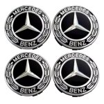 Lot de 4 caches moyeu mercedes - benz 75mm noirs abs - logo embl�me jante centre de roue
