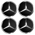 Lot de 4 caches moyeu mercedes logo 75mm noir mat pour jantes - enjoliveurs centre de roue