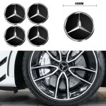 Lot de 4 cache moyeu de roue 60mm noir modifis pour jante mercedes - logo mercedes benz