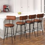 Lot de 4 chaises de bar avec dossier tabourets hauts en pu brun chaise haute de cuisine idal cuisine ...
