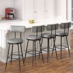 Lot de 4 chaises de bar tabourets hauts en pu gris fonc chaise haute de cuisine idal cuisine comptoir ...