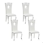 Lot de 4 chaises baroque royal chrome simili blanc Lot de 4 chaises baroque royal chrome simili blanc