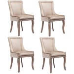 Lot de 4 chaises capitonn�es beige en velours - pieds en bois chaises de salle � manger chaises de salon ...