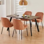 Lot de 4 chaises confortables avec dossier haut de 38 cm - tissu coton / lin orange - assise basse 51 ...