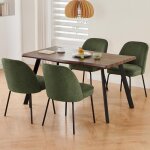 Lot de 4 chaises confortables avec dossier haut de 38 cm - tissu coton / lin vert - assise basse 51 cm ...