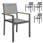 Lot de 4 chaises de jardin - outsunny - avec accoudoirs effet bois - cadre en aluminium - tissu respirant ...