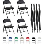 Lot de 4 chaises pliantes en similicuir avec cadre en m�tal et si�ge rembourr� faciles � plier et � ranger ...