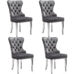 Chaises de salle � manger - langtu - style scandinave - velours gris - pieds m�tal - lot de 4