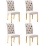 Lot de 4 chaises de salle à manger - chaise de cuisine - pieds en chêne - tissu velours - beige - contemporain ... Lot de 4 chaises de salle à manger - chaise de cuisine - pieds en chêne - tissu velours - beige - contemporain ...