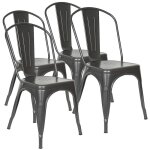 Lot de 4 chaises de salle � manger empilables en m�tal avec dossier pour bistrot cuisine int�rieur et ...