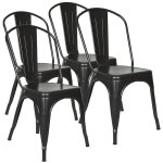 Lot de 4 chaises de salle � manger empilables en m�tal avec dossier pour bistrot cuisine int�rieur et ...