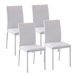 Lot de 4 chaises de salle � manger - homcom - capitonnage rhombique - pieds en m�tal - 41x50x91cm - blanc ...