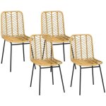 Lot de 4 chaises de salle � manger homcom design boh�me en r�sine tress�e imitation rotin et pi�tement ...