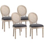 Lot de 4 chaises de salle � manger homcom chaise de salon m�daillon style louis xvi - bois massif sculpt� ...