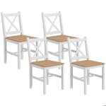 Lot de 4 chaises de salle à manger - homcom - style maison de campagne - bois naturel et blanc Lot de 4 chaises de salle à manger - homcom - style maison de campagne - bois naturel et blanc