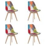 Lot de 4 chaise de salle à manger en lin avec pieds en hêtre massif design rétro patchwork multicolore ... Lot de 4 chaise de salle à manger en lin avec pieds en hêtre massif design rétro patchwork multicolore ...
