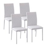 Lot de 4 chaises de salle  manger en simili cuir dossier confortable avec repose - pieds structure mtal ...