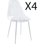Lot de 4 chaises de salle � manger transparentes avec pieds coloris blanc - longueur 465 x profondeur ...