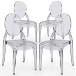 Lot de 4 chaises de salle � manger transparentes - style victoria ghost gris transparent