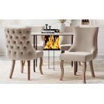 Lot de 4 chaises de salle � manger en velours - chaises de cuisine rembourr�e - pieds courb�s en bois ...