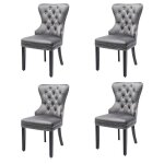 Lot de 4 chaises de salle � manger en velours style chesterfield dossier haut capitonn� avec pieds bois ...