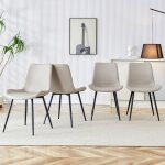 Lot de 4 chaises de salle � mangeren simili cuir gris chaud pi�tement m�tal noir assise large ergonomique ...