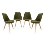 Lot de 4 chaises scandinaves rev�tement bouclette textur�e kaki. pieds bois de h�tre - nils