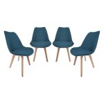 Lot de 4 chaises scandinaves rev�tement tissu bleu fonc�. pieds bois de h�tre - nils