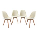 Lot de 4 chaises scandinaves rev�tement velours c�tel� blanc cass�. pieds bois de h�tre - nils