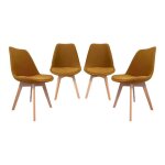 Lot de 4 chaises scandinaves rev�tement velours c�tel� ocre. pieds bois de h�tre - nils
