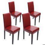 Lot de 4 chaises de s�jour littau ~ cuir reconstitu� rouge pieds fonc�s