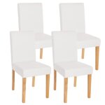 Lot de 4 chaises de s�jour littau ~ simili - cuir blanc mat pieds clairs