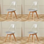 Lot de 4 chaises transparentes chaises de salle � manger coussin en pu design scandinave(gris)