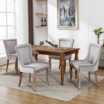 Lot de 4 chaises en velours classique & design - capitonnes gris - pieds en bois - chaises de salle ...