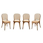 Lot de 4 chaises vintage en bois avec assise et dossier en rotin. coloris noyer. l 44. 5 x p 48 x h 89. ...