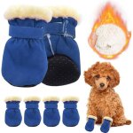 Lot de 4 chaussures pour chien protge - pattes impermables antidrapantes souples et rglables (bleu ...