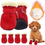Lot de 4 chaussures pour chien prot�ge - pattes imperm�ables antid�rapantes souples et r�glables (rouge ...