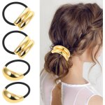 Lot de 4 chouchous en m�tal dor� pour queue de cheval - accessoire de cheveux - pince - barrette - chouchou ...