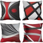 Lot de 4 housses de coussin 40x40 cm design moderne abstrait rouge et gris dcoratif pour la maison couleurs ...