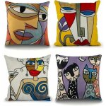 Lot de 4 housses de coussin 45x45 cm en coton lin dcoration scandinave avec motif visage abstrait couleurs ... Lot de 4 housses de coussin 45x45 cm en coton lin dcoration scandinave avec motif visage abstrait couleurs ...