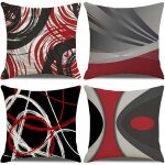 Lot de 4 housse de coussin 45x45cm rouge noir motif géométrique taie doreiller décoratif canapé en coton ... Lot de 4 housse de coussin 45x45cm rouge noir motif géométrique taie doreiller décoratif canapé en coton ...