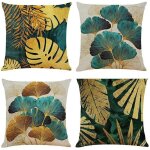 Lot de 4 housses de coussin en coton et lin housse de coussin carr�e d�corative pour la d�coration de ...